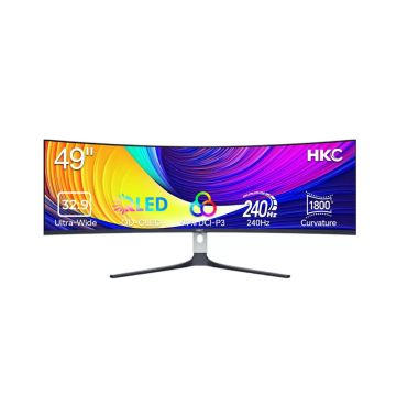 Ecran 49 HKC GS49UK gaming 5120x1440 OLED 32:9 240Hz 1500000:1 0.03ms 250cd/m² 2xHDMI DP Type-C 90W USB 3.0 A/O Inclin Réglab haut 110mm Pivot Pied HAS Blanc "