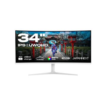 JAPANNEXT JNI340UWQHD60CC65WHSW Ecran LED 34 UWQHD(3440x1440)60Hz IPS  300 cd/m²  1000:1 HDR10 Incurvée (3800R) 5ms HDMI DP USBC blanc"