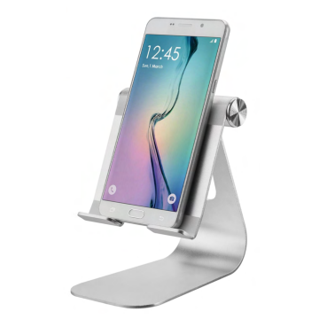 Support de tablette WE pour surface plane : bureau, table etc. 12.9'' max reccomandé. Alliage d'aluminium, patins antidérapants. Silver. Compatible smartphones.