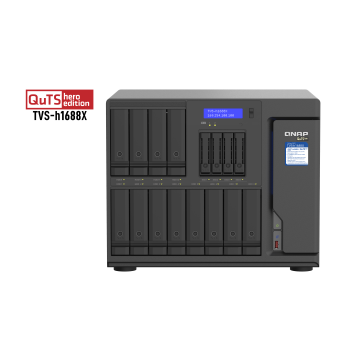 Serveur NAS QuTS hero de bureau Qnap TVS-h1688X-W1250-32G - Xeon W-1250 - 32 Go Ram - 16x2.5/3.5, 4x2.5 SATA 6Gbps - Single PSU, 550W - Garantie 2 ans