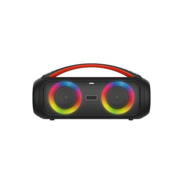 Enceinte de soirée BT RMS 26W , lect USB/Micro SD, Aux IN, Micro IN, Radio FM, 4500mAh, IPX5, jeu de lumière, poignée de transport, télécommande incluse