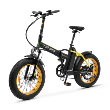 Vélo électrique pliable Argento MiniMax Jaune Moteur Bafang 36V/250W/60Nm , Batt 36V 10.4Ah, Dérailleur Shimano 7 vitesses. 25Km/h Pneu 20 