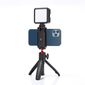 Kit Vlog pour smartphone trépied hauteur reglable, incl+orie lumière LED, batterie rechargeable