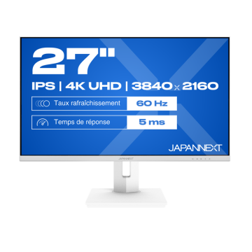 JAPANNEXT JNIPS270UHD60FC65WHSPW  Ecran LED 27  4KUHD(3840x2160)60Hz  IPS(HADS) 400 cd/m²  1200:1 HDR  3840x2160  HDMI DisplayPort USBC blanc