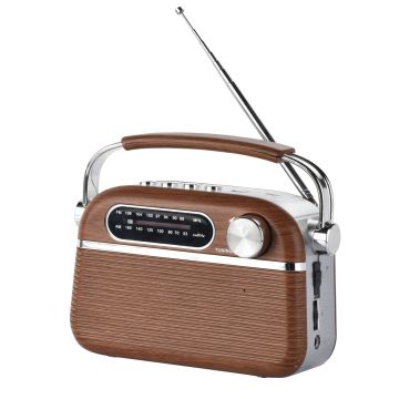 Radio vintage HALTERREGO Aspect bois, AM/FM/SW lecteur USB/ Carte Micro SD prise secteur ou pile (non incluse)