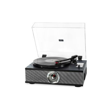 Platine vinyle Halterrego MANHATTAN ALL-in-one avec 2 HP intégrés / couvercle, RMS 2* 8W, 3 vitesses, lecteur CD, BT IN, Radio FM, Aux IN, RCA out, Noir