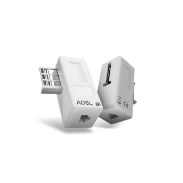 Fiche téléphonique avec filtre ADSL mâle/femelle + entrée RJ11 femelle blanc