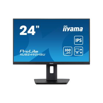 Ecran IIYAMA 24 Noir IPS 16:9 0.4ms 1920x1080 100Hz ULTRA MINCE 250 cd/m² HPs 1xHDMI 1xDisplayPort 4xUSB-HUB 15cm pied réglable hauteur Pivot TCO 