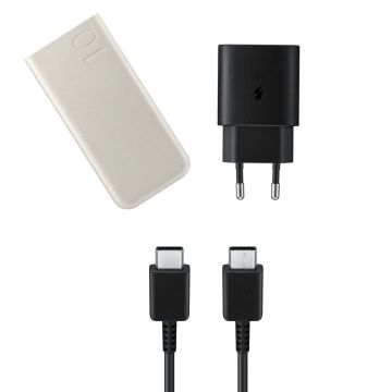Bundle Batterie Externe 10 000 mAh EB-P3400XUEGEU+CHARGEUR SECTEUR RAPIDE 25W Port USB Type-C EP-TA800NBEGEU+ Câble USB Type-C 1m 25W EP-DA705BBEGWW