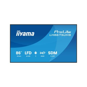 IIYAMA LFD 86" dalle IPS 24/7 3840x2160 16:9 60Hz 3xHDMI DisplayPort 2xUSB2.0 500cd/m² Haut-parleurs 2x10W Paysage/port 8ms Media Player VESA 600x400