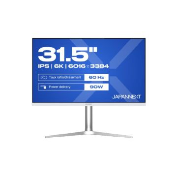 JAPANNEXT JN6K315 Ecran LED 31,5"  6K (6016x3384) à 60Hz  IPS(AHVA)  500 cd/m²  1500:1  6016x3384  8ms(GtoG) HDMI DisplayPort USBC blanc