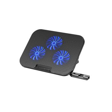 Support ventilé, refroidisseur pour PC jusqu'à 17'' avec support téléphone, 5 hauteurs, 2 ports USB 2.0, 3 ventilateurs avec vitesse ajustable, 340x256x35.6mm