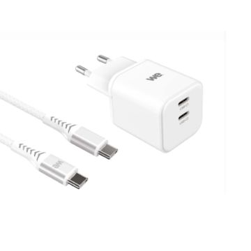Bundle chargeur WE PC GaN 2 ports USB-C 65W - PD3.0 + câble USB-C/USB-C 2m - Blanc