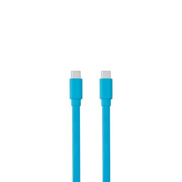 Câble USB-C mâle/USB-C mâle plat 1 m - Charge 60W (3A/20V) - USB 2.0 - bleu - ne s'emmêle pas