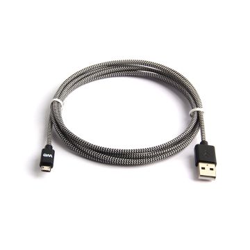 Câble USB/Micro USB Nylon 1m tressé noir et blanc connecteur Micro USB reversible