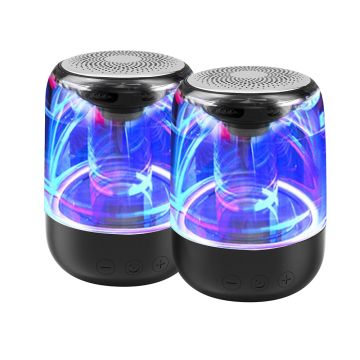 Pack d'enceinte BT 2pcs WE, 5W*2 BT 5,0, Lecteur de carte Micro SD Batterie 1000mAh/pc, Aux in TWS, effect LED, noir