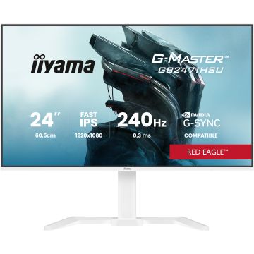 Ecran IIYAMA 23.8'' G-Master Red Eagle Blanc IPS 1920x1080 16:9 0.3ms 350cd/m² 240Hz 1000:1 2xHDMI DP 2xUSB HPs G-SYNC compatible 15cm pied réglab haut