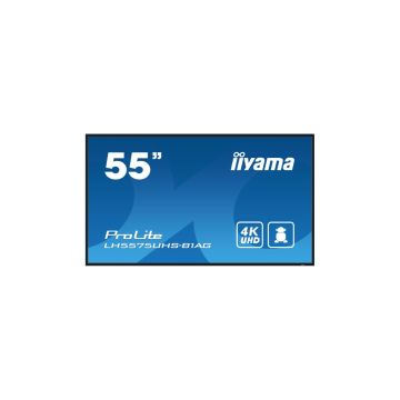 IIYAMA LFD 54,6 dalle IPS 24/7 4K UHD 3840x2160 3xHDMI 2xHP 10W 1xDP 2xUSB 2.0 500cd/m² Paysage/port 8ms MediaPlayer VESA 400x400 LH5575UHS-B1AG