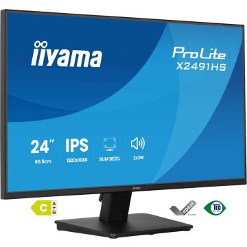 Ecran IIYAMA 24'' Noir dalle IPS Ultra mince 16:9 1920x1080 1ms 120Hz 350cd/m² 1500:1 HPs DP HDMI Systeme audio intégré Reduc fatigue oculaire TCO + EPEAT 