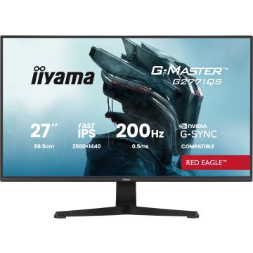 Ecran IIYAMA 27'' G-Master Red Eagle IPS Noir 2560x1440 16:9 0.5ms 200Hz 350cd/m² 1200:1 HPs HDMI DisplayPort 2xUSB HUB G-SYNC compatible Black Tuner G2771QS-B1