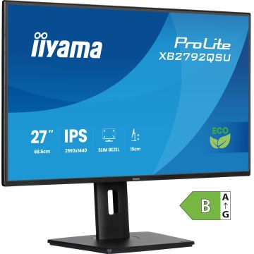 Ecran IIYAMA 27'' Noir dalle IPS LED Ultra mince 16:9 2560x1440 3ms 350 cd/m² 120Hz HDMI Displayport 2xUSB(3.2) HPs TCO 15cm pied réglab haut pivot produit ECO