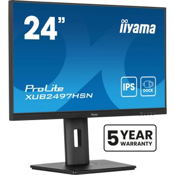 Ecran IIYAMA 24'' Ultra mince Noir IPS 1920x1080 100Hz 1ms 300cd/m² HDMI DP USB-C dock USB-C 3xUSB (3.2) Haut-parleurs 15cm pied réglable + Pivot TCO