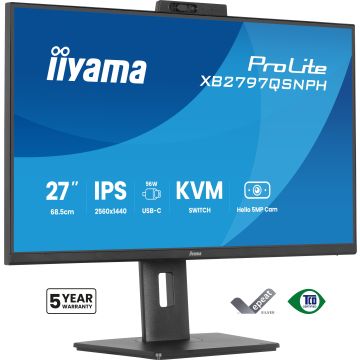 Ecran IIYAMA 27 Noir Ultra mince avec Webcam IPS 16:9 2560x1440 16:9 350cd/m² 1ms DP HDMI USB-C 4xUSB HPs USB-C DOCK HPs 15cm pied reglab hauteur KVM TCO"