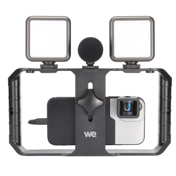 Support/Rig universel pour Vlogging comp av tous les smartphones, stabilisateur, 3 griffes pour acces 5 pas de vis 1/4 cmpt trépied