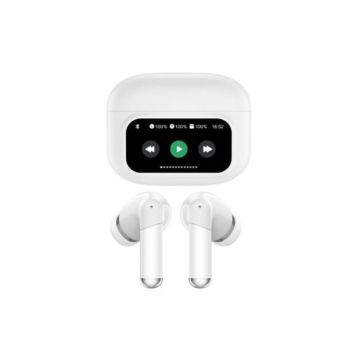 Ecouteurs sans-fil avec écran tactile SOLYS, Bluetooth, batterie intégrée 40mAh, Boitier de recharge 400mAh, ANC+ENC, blanc