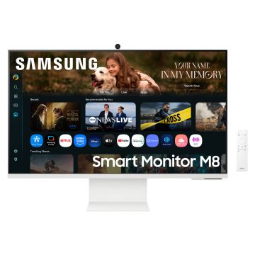 ECRAN 32 SAMSUNG Smart Monitor M8 Blanc 3840x2160 VA 4ms 400cd/m² 3000:1 Haut parleurs 2xHDMI 1XUSB-C 2xUSB Caméra 4K Pied incli pivot orientable "