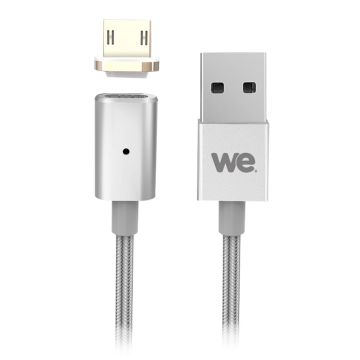 Câble USB/micro USB magnétique argent - nylon tressé - 1m