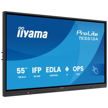 IIYAMA LFD 55 dalle IPS anti-reflet 40 pts 16:9 3840x2160 500cd/m² 8ms Tactile interact HPs DP 2xHDMI 2xUSB-C 6xUSB OPS Slot paysage support mural EDLA "