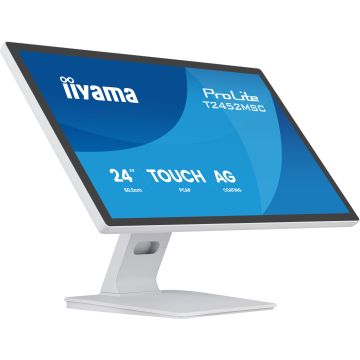 Ecran IIYAMA 23,8" Blanc IPS Tactile PCAP+ 10points verre bord à bord 1920x1080 5ms 400cd/m² Displayport HDMI Haut parleurs 2xUSB paysage T2452MSC-W1AG