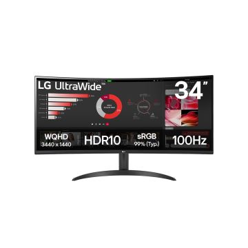 ECRAN LG 34 Noir 34WR50QK-B Incurvé VA 100Hz 21:9 5ms 3440x1440 300cd/m2 2xHDMI DP VESA 100x100 Inclinaison AMD FreeSync" Mode DAS Black Stabilizer