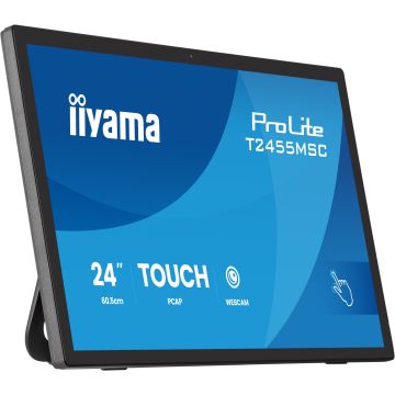Ecran IIYAMA 24" Tactile PCAP avec verre bord a bord IPS 10pts 1920x1080 5ms 400cd/m² 120Hz Displayport HDMI HPs 2x1W 2xUSB webcam intégrée et pied réglable