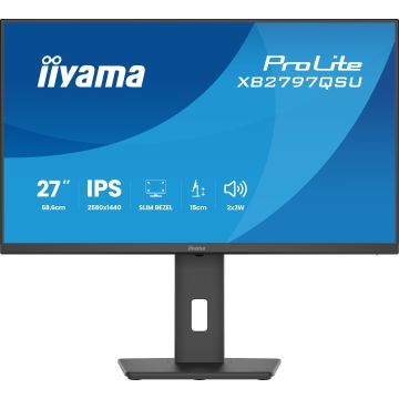 Ecran IIYAMA 27" Noir Ultra mince dalle IPS 16:9 2560x1440 75Hz 350 cd/m² 1ms 1000:1 DP 2xHDMI 4xUSB (2x 3.2+2xC) HPs 15cm pied réglable en hauteur + Pivot TCO