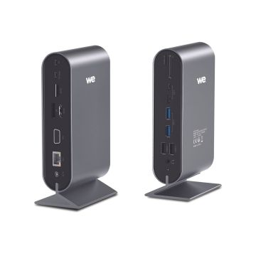 Station d'accueil WE USB-C 17 ports avec adaptateur secteur 12V/3A, 2*USB-C, 2*HDMI, PD 100W, VGA, 4*USB, lec de carte SD/Micro SD, jack audio, RJ45 1000Mbps.