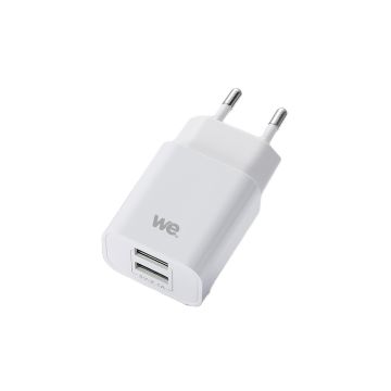 Chargeur secteur WE 2 Ports USB-A Chargeur Mural (5V/2.1A Max) = 10W, coloris blanc