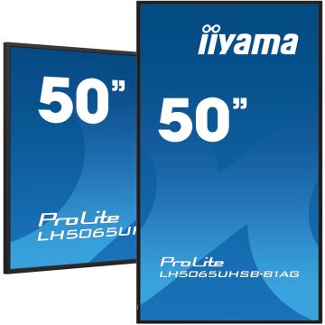IIYAMA LFD 50 dalle VA 24/7 4K 3840x2160 16:9 2xHDMI DP 2xUSB 800cd/m² 9.5ms HP Paysage/portrait LAN (RJ45) RS-232c VESA 400x400 LH5065UHSB-B1AG