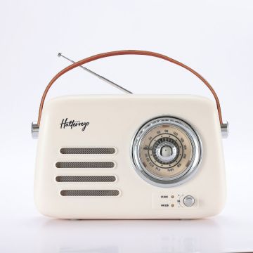 Enceinte/Radio HALTERREGO rétro 3, 5W RMS, Bluetooth, Radio FM, lecteur USB, Aux IN, batterie rechargeable, blanc crème
