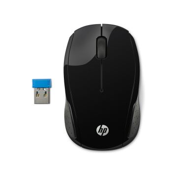 HP 200 Noire - Souris sans fil 1er prix, Forme Galbée, Résolution capteur 1000 dpi, 2 piles AAA