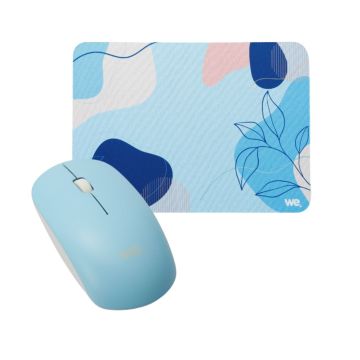 WE POP Pack Tapis de souris design bleu abstrait : 200x140x3mm + souris optique sans-fil 2.4 GHz