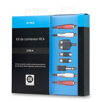 Kit de connexion RCA Câble 2RCA mâle/mâle+4adap RCA/jack