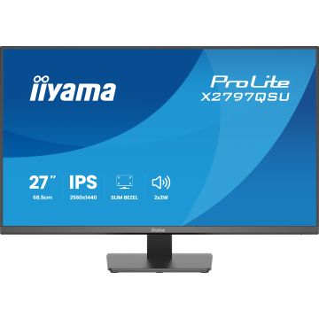 Ecran IIYAMA 27" Noir Ultra mince dalle IPS 16:9 2560x1440 75Hz 350 cd/m² 1ms 1000:1 DP 2xHDMI 4xUSB (2x 3.2+2xC) HPs TCO X2797QSU-B1