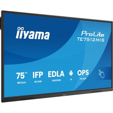 IIYAMA LFD 75 dalle VA DLED anti-reflet 40,5 pts 3840x2160 24/7 Haut-parleurs VGA 2xHDMI 2xUSB-C Displayport 5xUSB 400cd/m² 6.5 ms Tactile PureTouch-IR EDLA