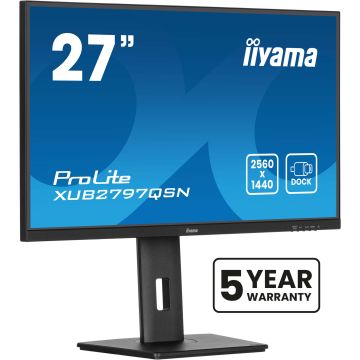 Ecran IIYAMA 27 Noir dalle IPS 16:9 1ms Ultra mince 2560x1440 100Hz 300cd/m² 1xHDMI 1xDP 1xUSB-C 1xUSB-C dock 3xUSB HUB 3.2 15cm pied réglable Pivot TCO