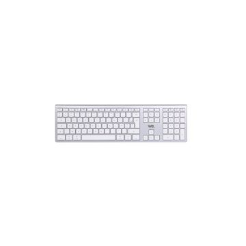 Clavier sans fil Bluetooth MacOS , connexion multidispositifs, Batterie rechargeable intégrée, aspect Alu, blanc argenté