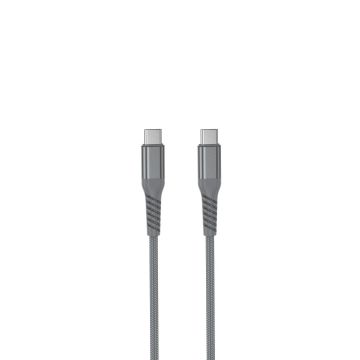 Câble USB-C/USB-C mâle/mâle 1m - charge 60W (3A/20V) USB 2.0 avec cordon en nylon + kevlar 400D - anthracite