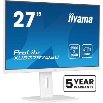 Ecran IIYAMA 27" Blanc Ultra mince dalle IPS 16:9 2560x1440 100Hz 300 cd/m² 1ms haut parleur DP HDMI 2xHPs 2xUSB 15cm pied réglable en hauteur Pivot TCO 