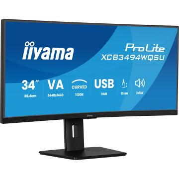Ecran IIYAMA 34 Noir VA 21:9 incurvé 1500R 3440x1440 UWQHD 0.4ms 120Hz 350 cd/m² HPs 2xHDMI DP 4xUSB (2x3.2 2xType C) 15cm pied réglable en hauteur TCO